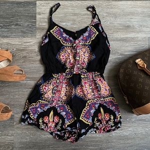 Lightweight Paisley Spaghetti Strap Romper with Pockets